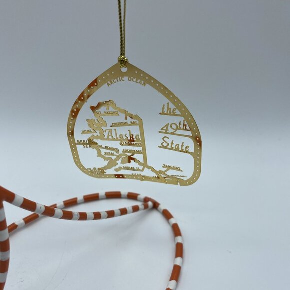 Alaska 49th State Map 24K Gold Finish Brass Christmas Ornament - Picture 3 of 5